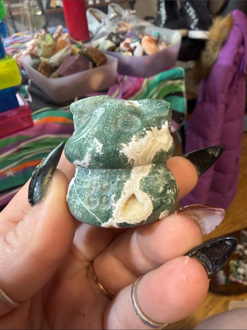 Moss agate mushroom Figurine for Reptile Decor